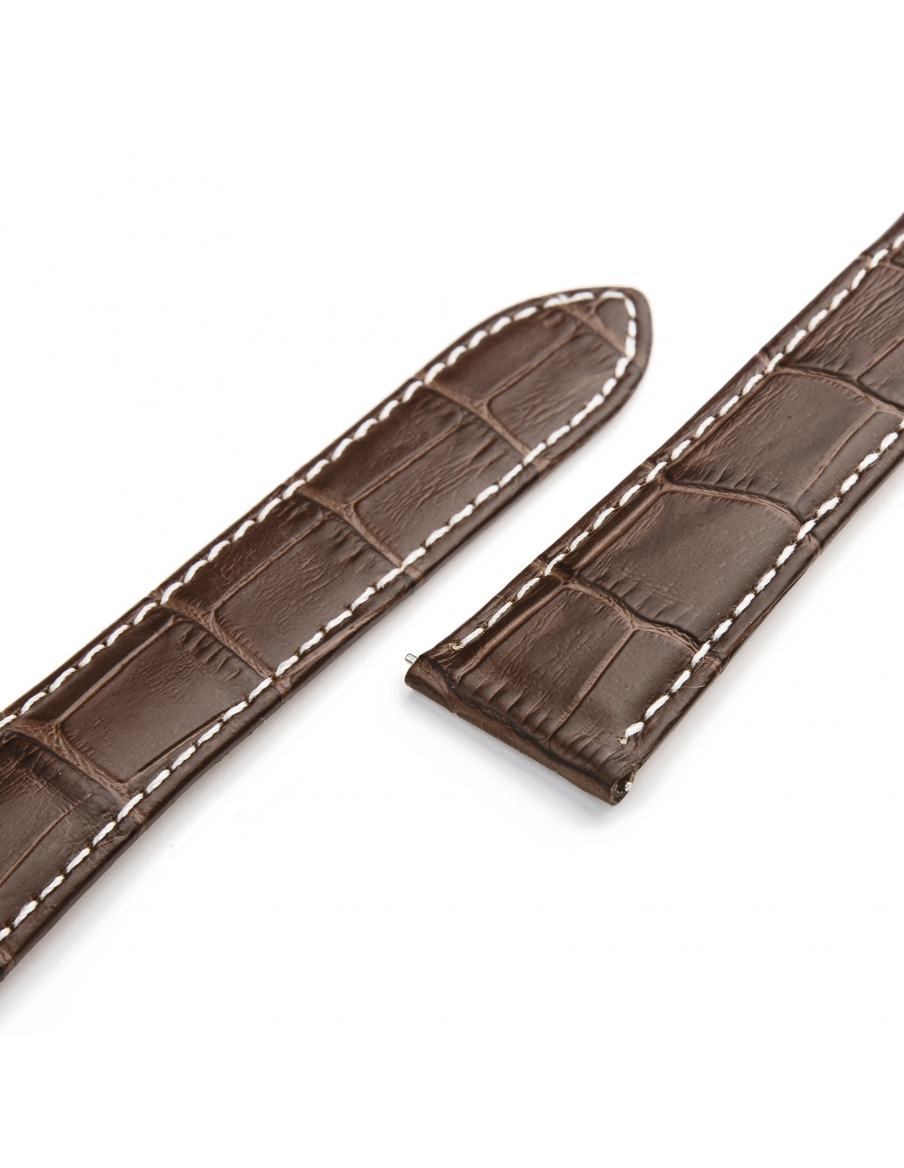 Bracelet 22/18mm - Cuir brun avec coutures blanches