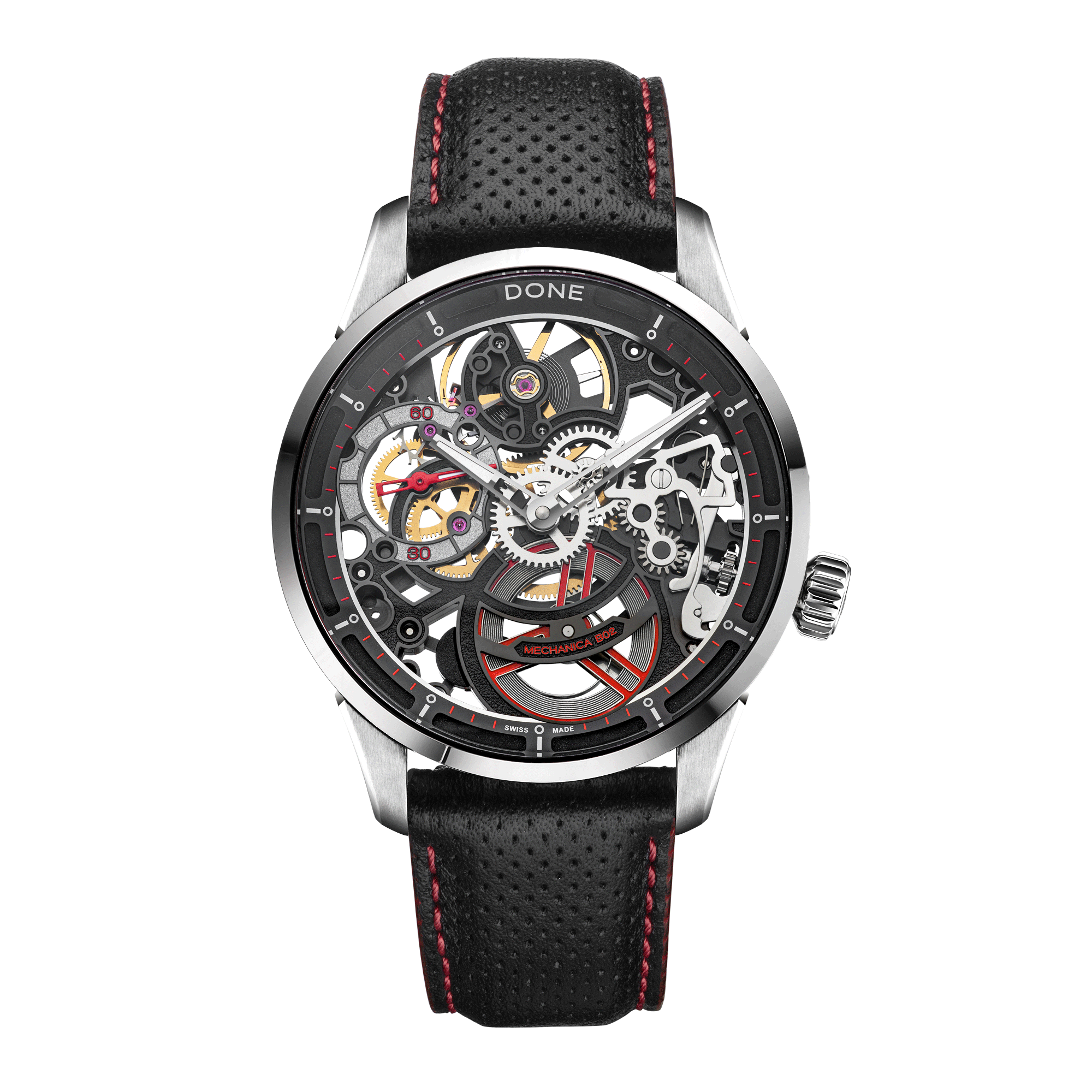 #Bracelet_Cuir noir microperforé rouge, #Bracelet_Black micro-perforated leather with red stitching