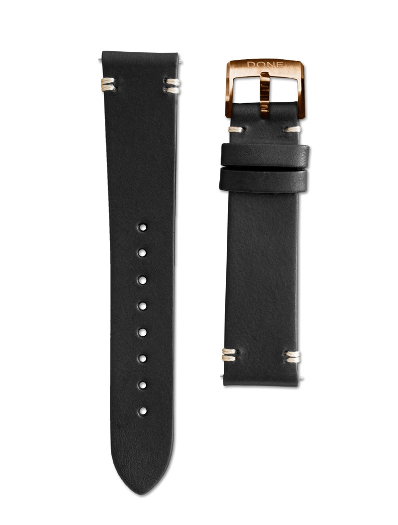 BLACK LEATHER STITCHING - 18/16MM - ROSE GOLD PVD STEEL PIN BUCKLE