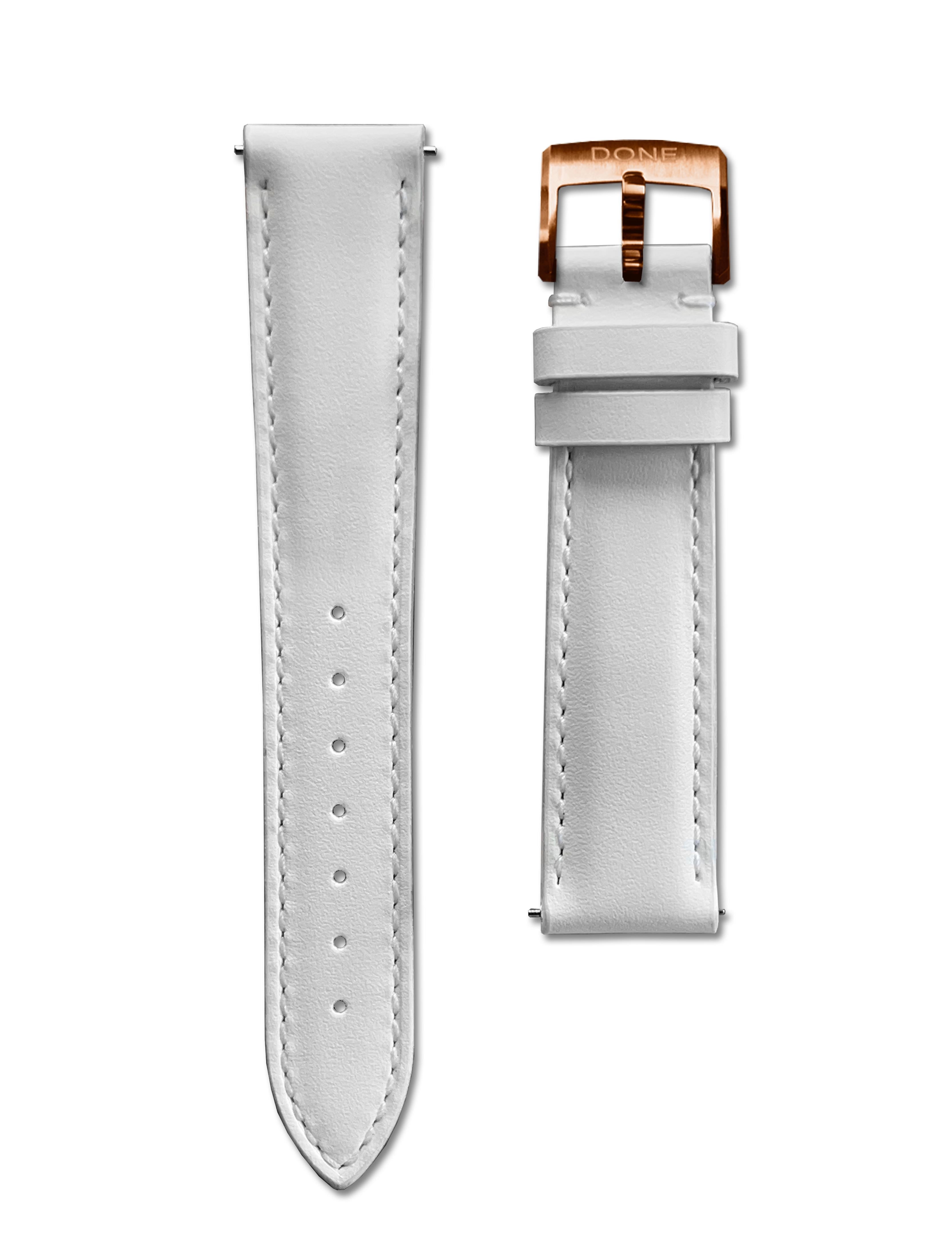 CUIR BLANC - 18/16MM - ARDILLON ACIER PVD OR ROSE