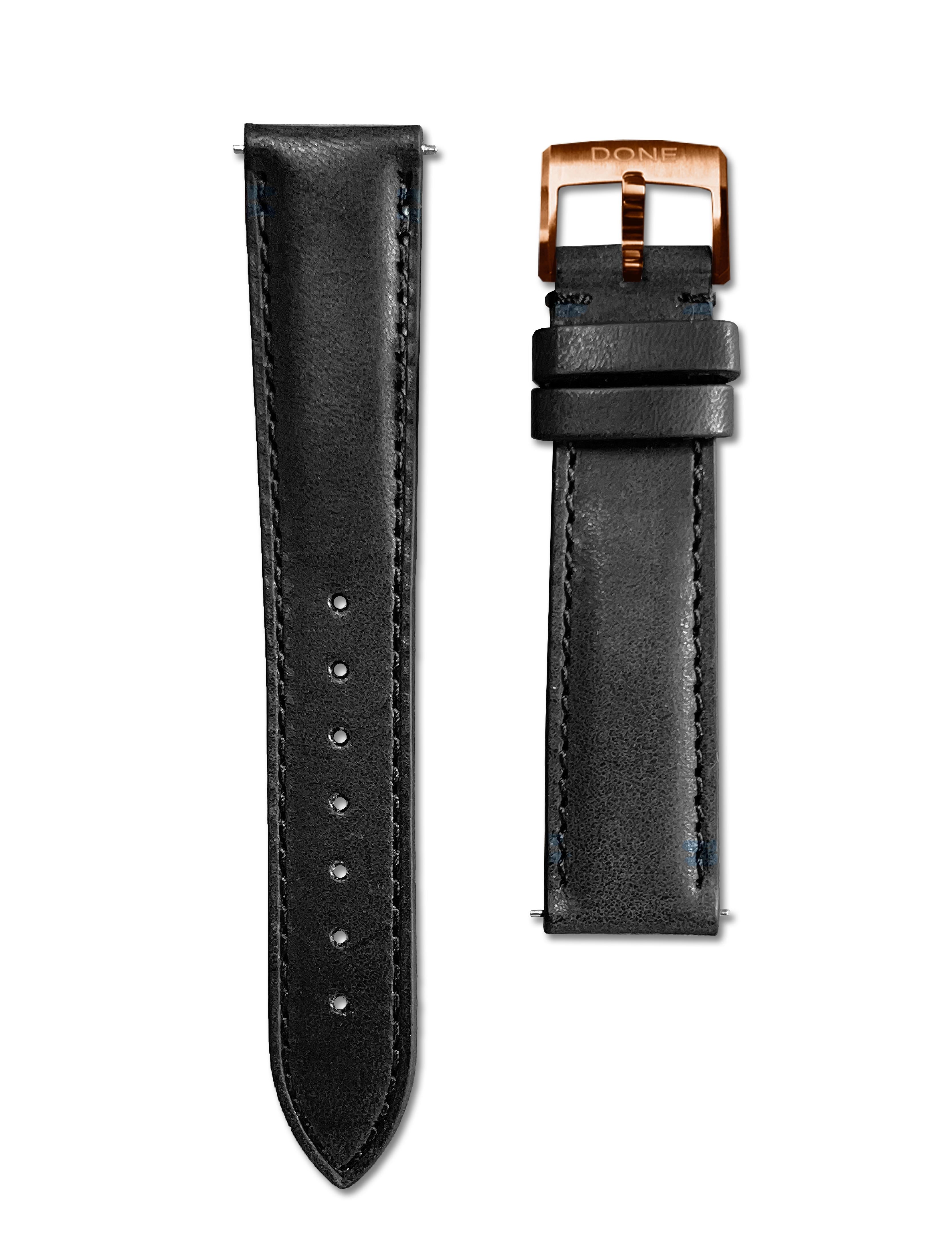 BLACK LEATHER - 18/16MM - ROSE GOLD PVD STEEL BUCKLE