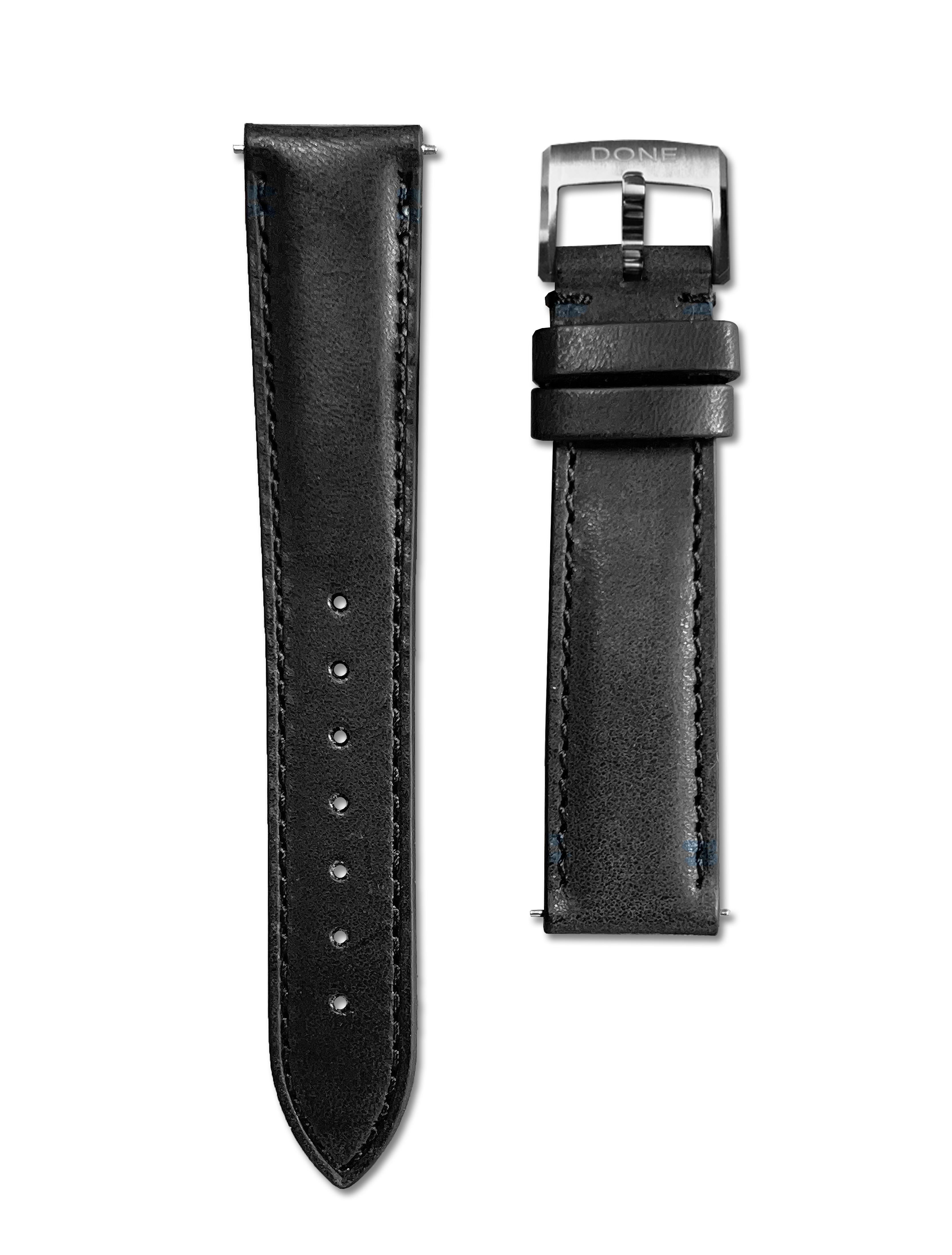 BLACK LEATHER - 18/16MM - STEEL PIN BUCKLE