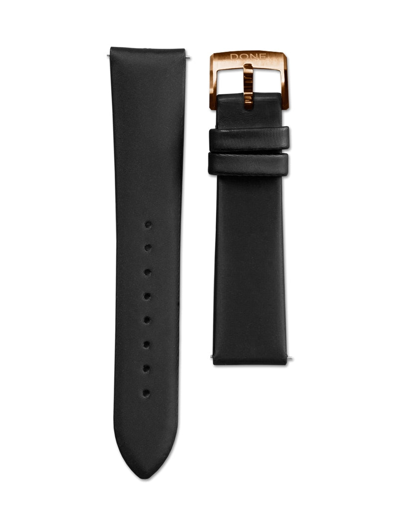 BLACK SATIN - 18/16MM - ROSE GOLD PVD STEEL PIN BUCKLE