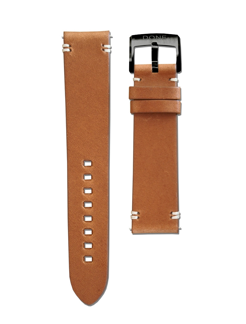 CUIR BRUN - 20/18MM - ARDILLON ACIER PVD NOIR