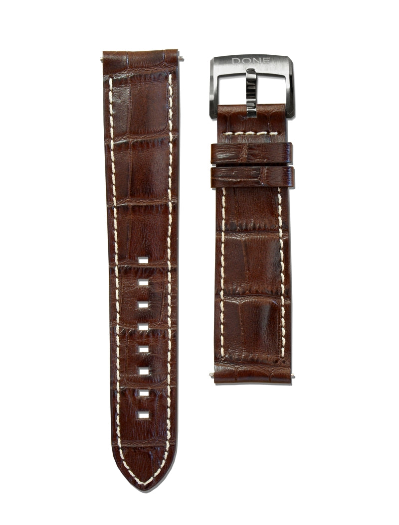 CUIR BRUN ALLIGATOR - 20/18MM - ARDILLON ACIER