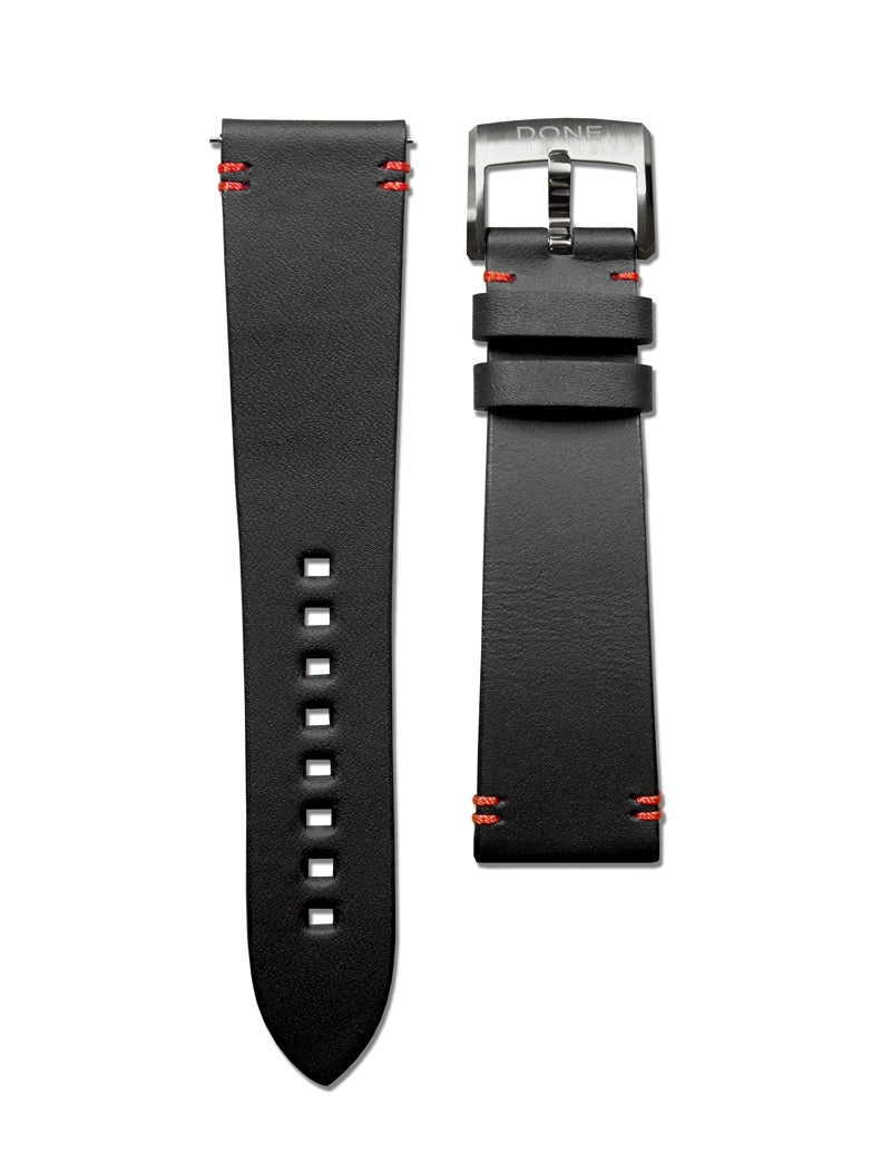 CUIR NOIR SURPIQÛRES ROUGES - 22/18MM - ARDILLON TITANE