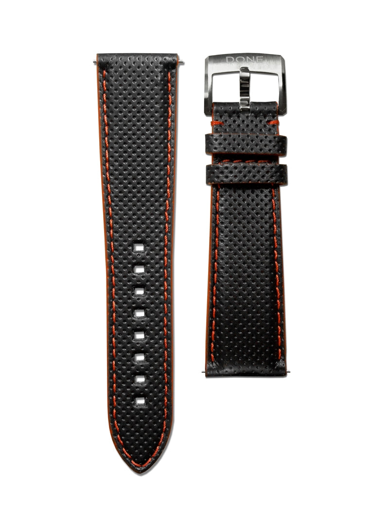 CUIR NOIR MICROPERFORÉ ROUGE - 22/18MM - ARDILLON TITANE