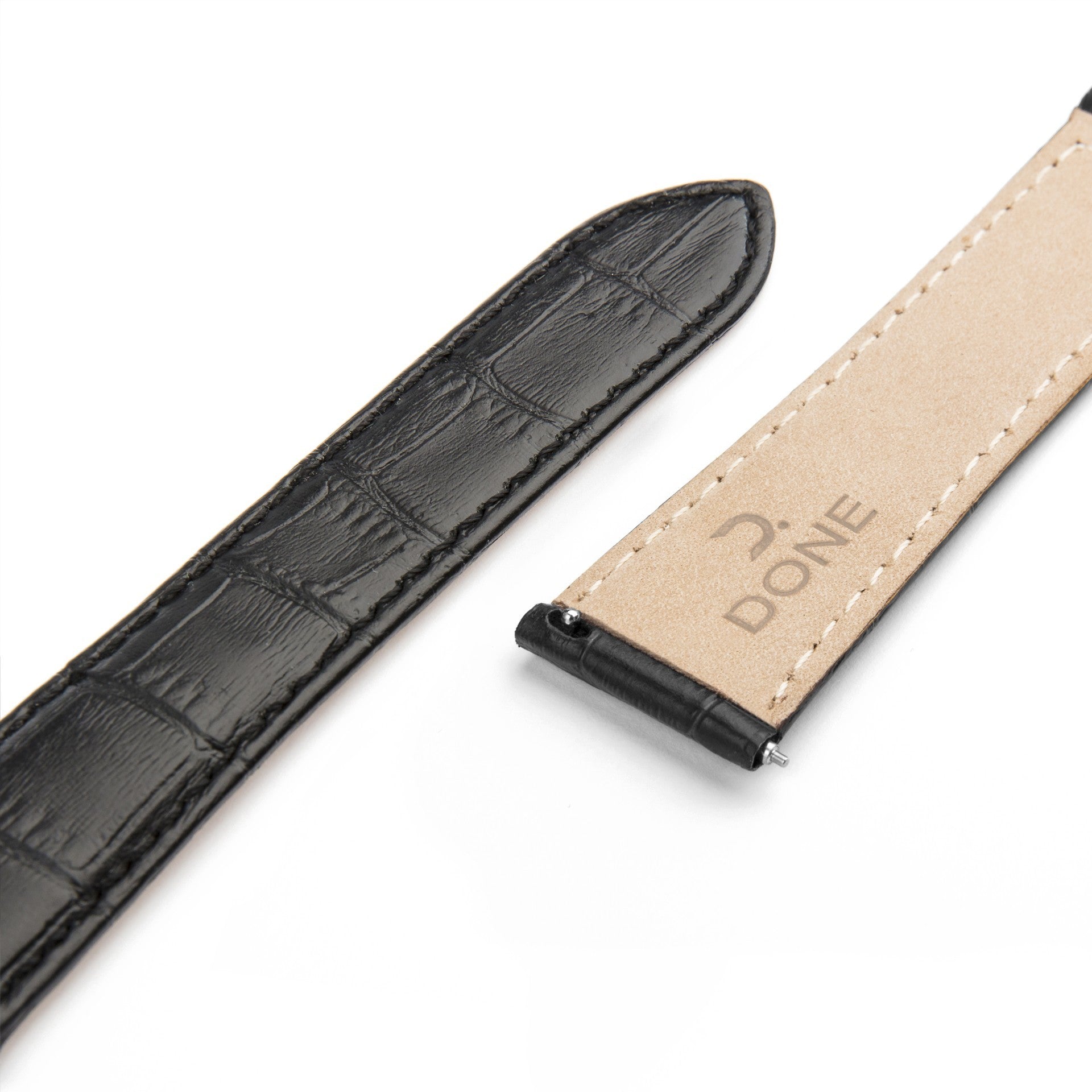 CUIR NOIR FAÇON CROCODILE COUTURES NOIRES - 22/18MM - SANS BOUCLE
